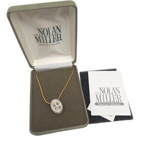 Nolan Miller Glamour Collection Gold Tone Clear Crystal Pendant Necklace In Box